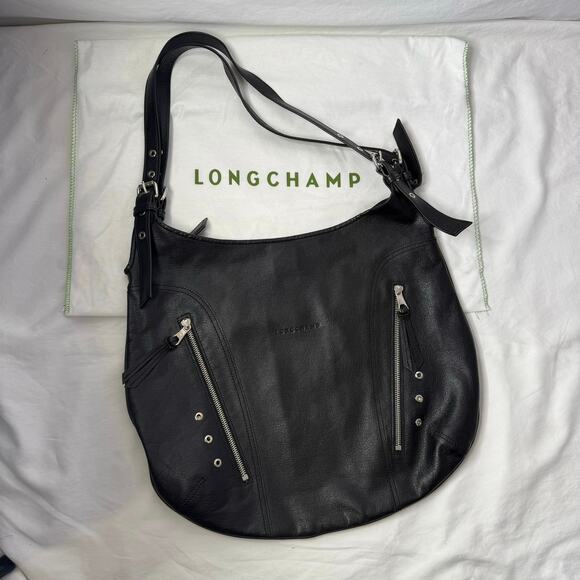 NEW Rare Vintage Kate Moss for Longchamp Black Leather Zebra Ladbroke Hobo Bag - Picture 1 of 12